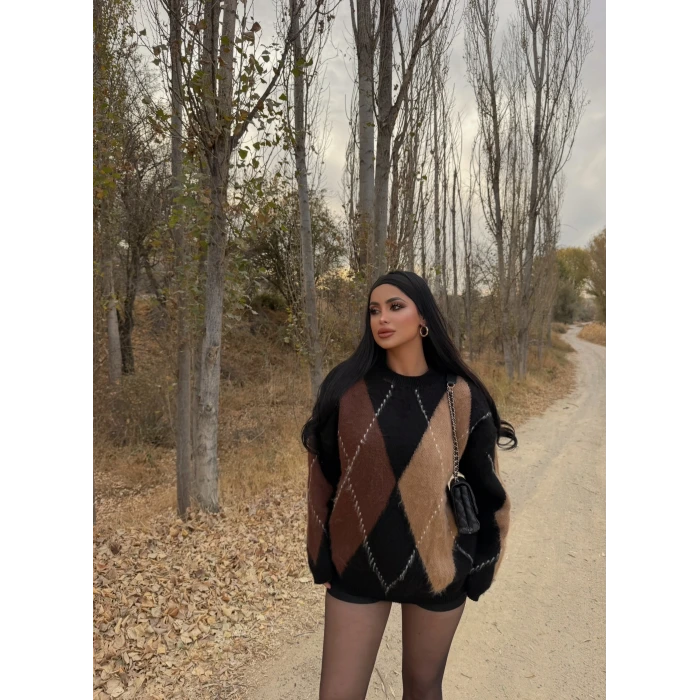 Kahve Baklava Desen Kazak