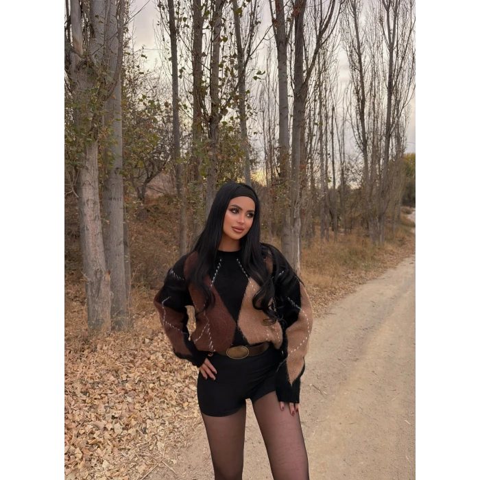 Kahve Baklava Desen Kazak