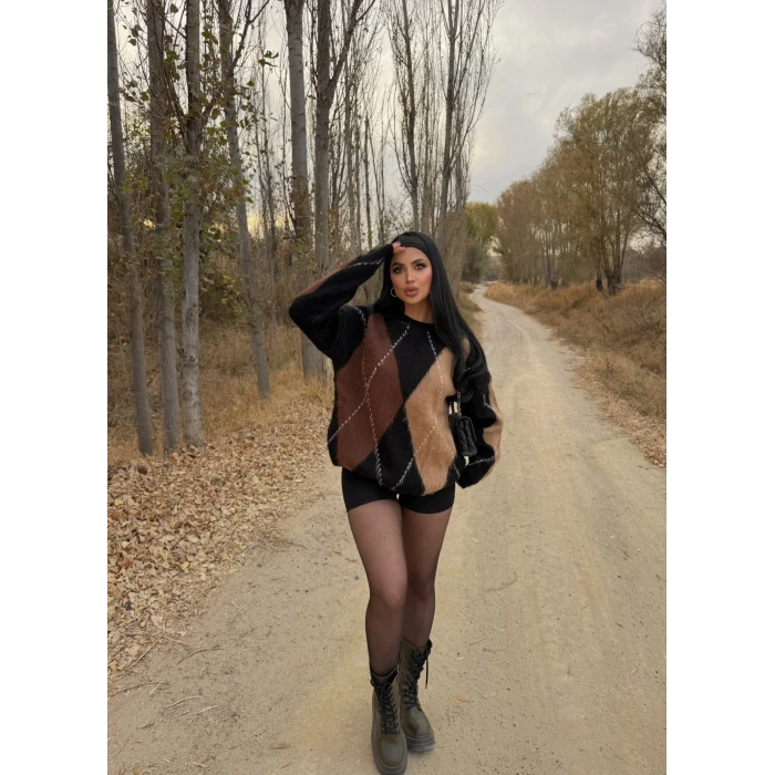 Kahve Baklava Desen Kazak