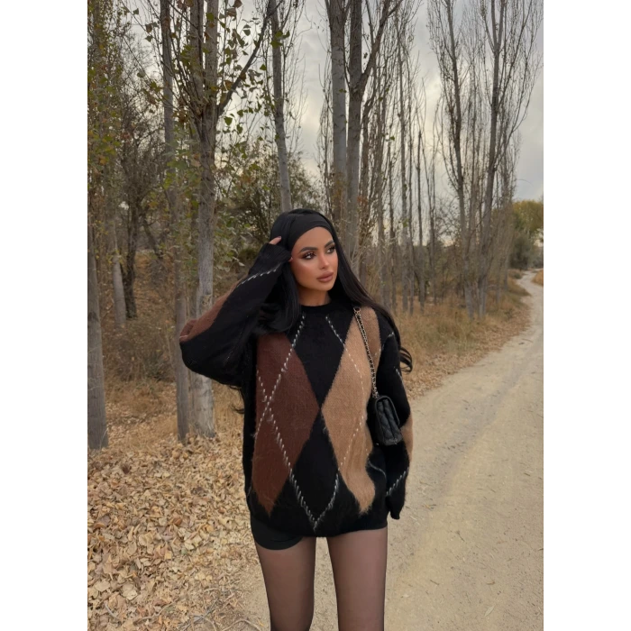 Kahve Baklava Desen Kazak