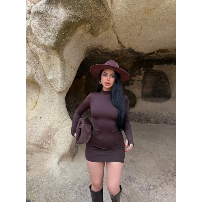 Kahve Balıkçı Yaka Scuba Elbise