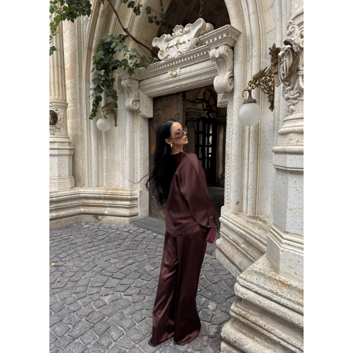 Kahve Basic Saten İkili Takım