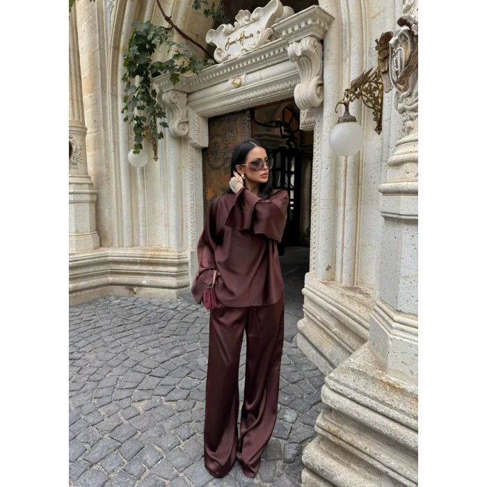 Kahve Basic Saten İkili Takım