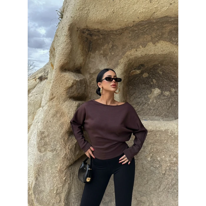 Kahve Bel Korseli Modal Sweat