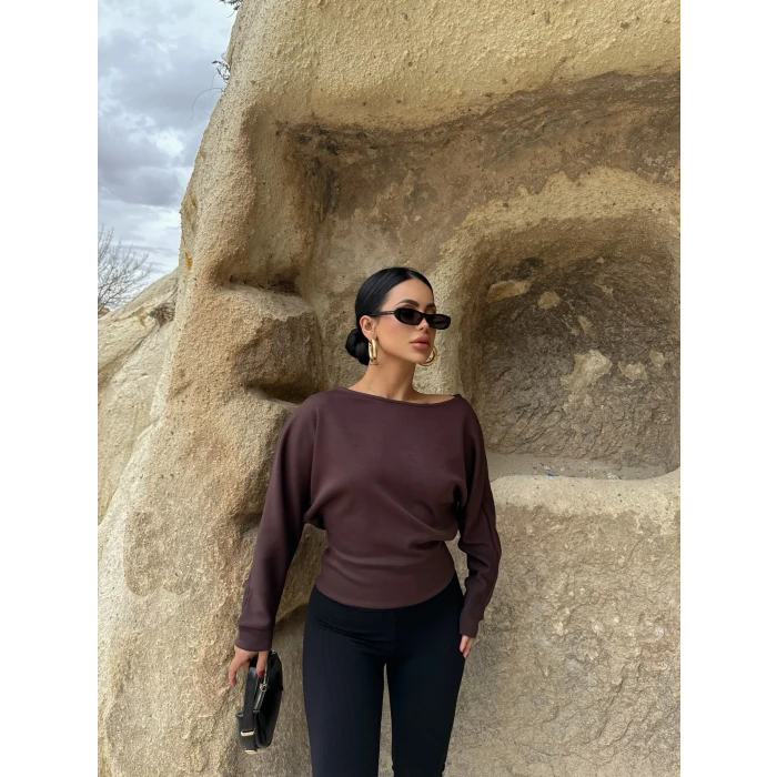 Kahve Bel Korseli Modal Sweat