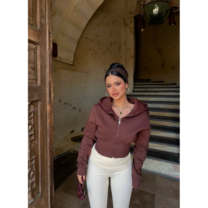 Kahve Bel Korseli Şardonlu Sweat