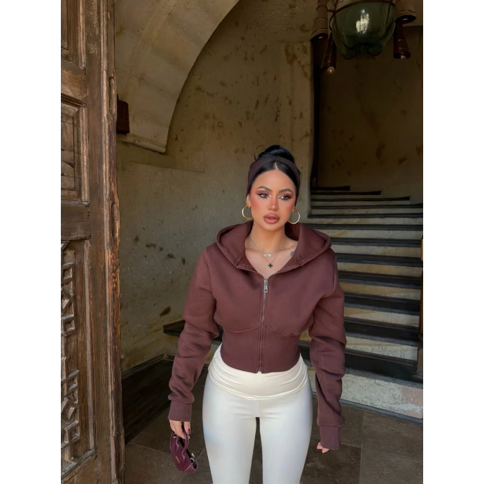 Kahve Bel Korseli Şardonlu Sweat