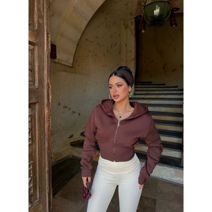 Kahve Bel Korseli Şardonlu Sweat