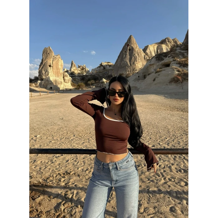 Kahve Bold Biyeli Crop