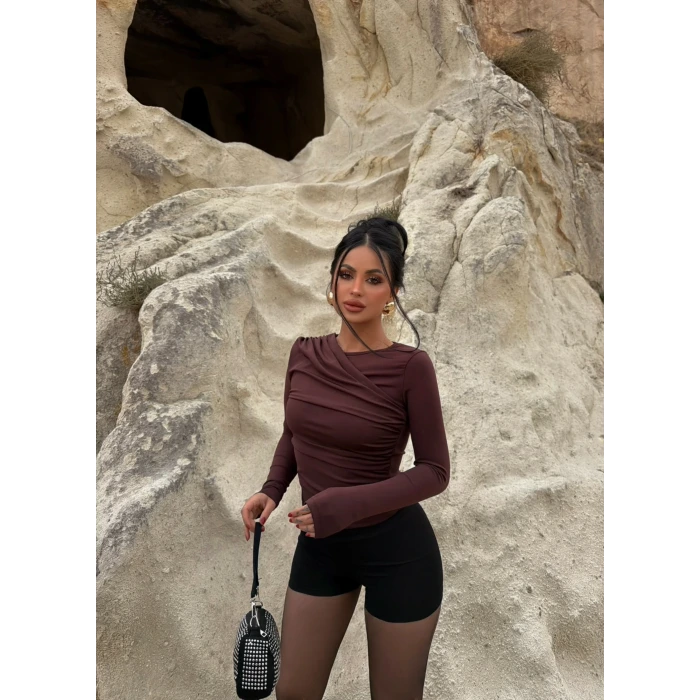 Kahve Büzgülü Basic Crop