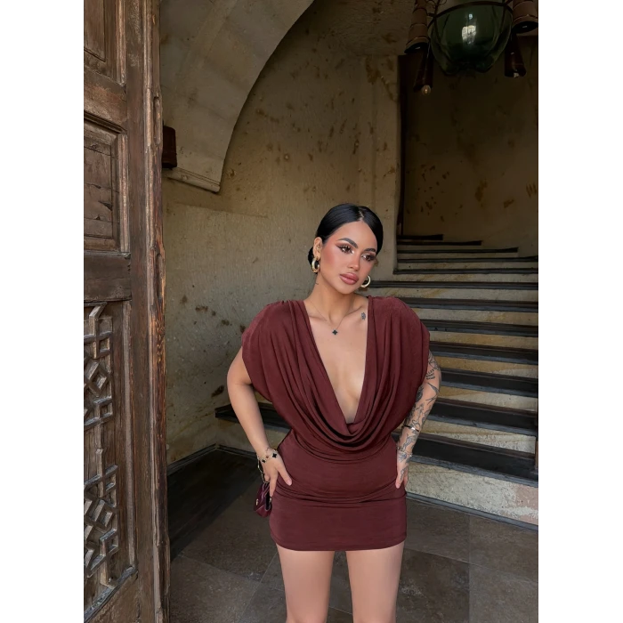 Kahve Degaje Buzzy Elbise