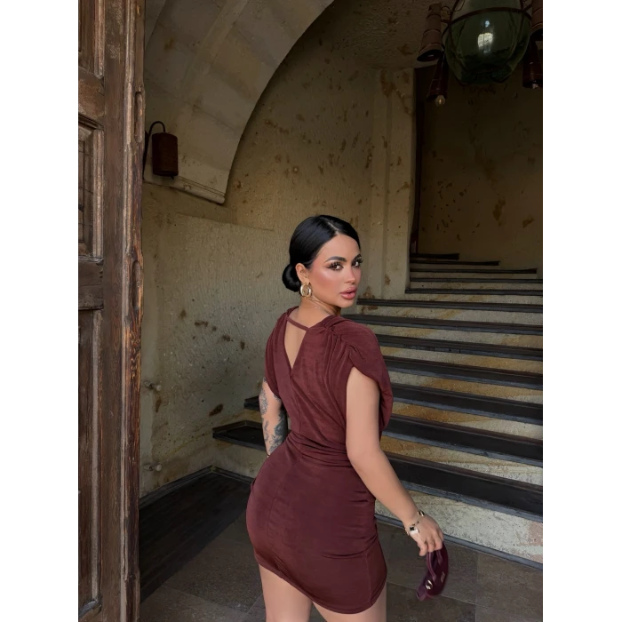 Kahve Degaje Buzzy Elbise