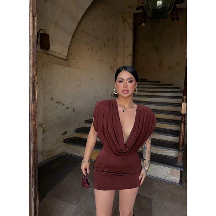 Kahve Degaje Buzzy Elbise