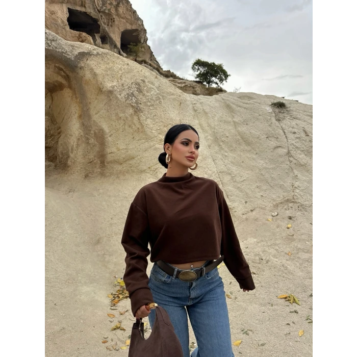 Kahve Dik Yaka Selanik Sweat