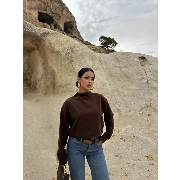 Kahve Dik Yaka Selanik Sweat