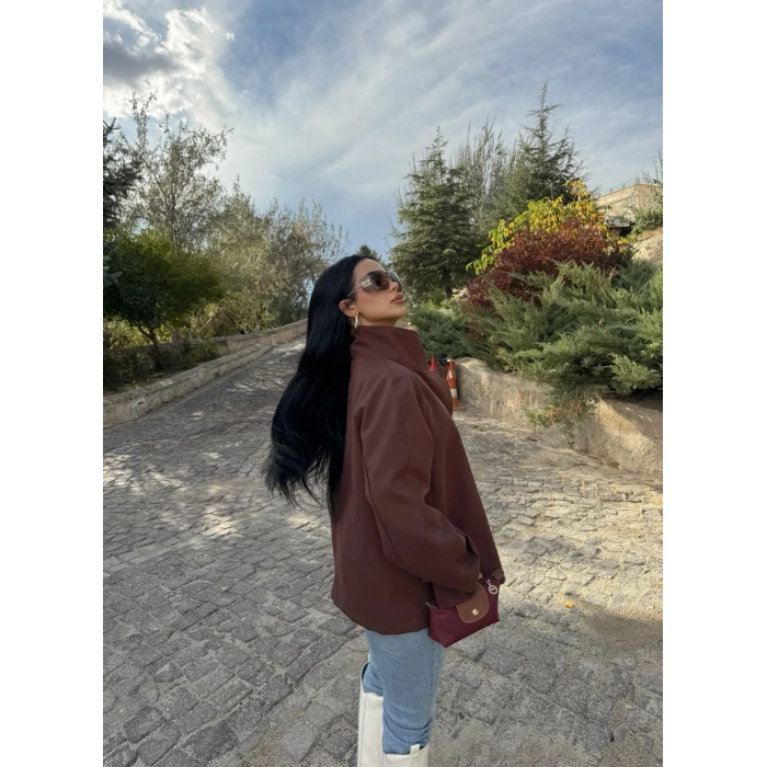 Kahve Dik Yaka Trençkot