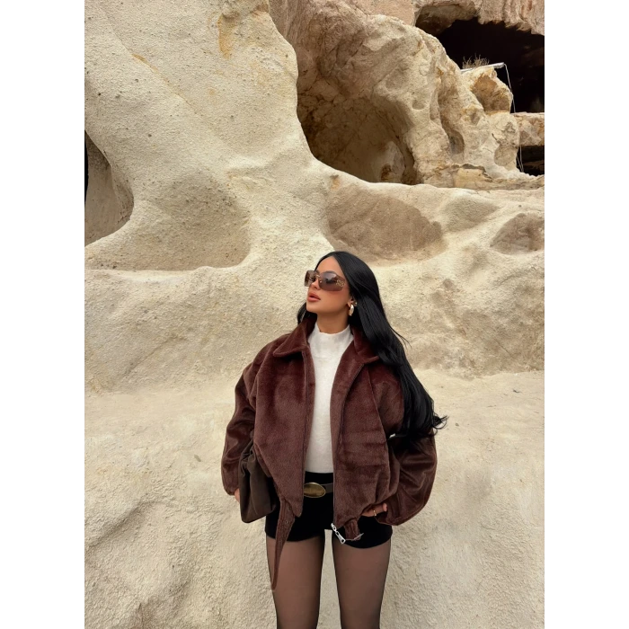 Kahve Fox Kemerli Bomber Kaban