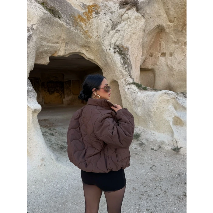 Kahve Kapitone Şişme Mont