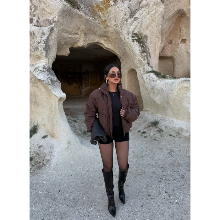 Kahve Kapitone Şişme Mont