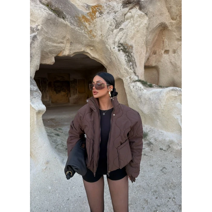 Kahve Kapitone Şişme Mont