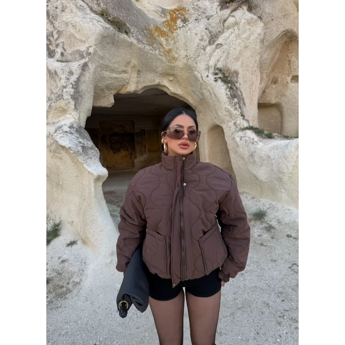 Kahve Kapitone Şişme Mont