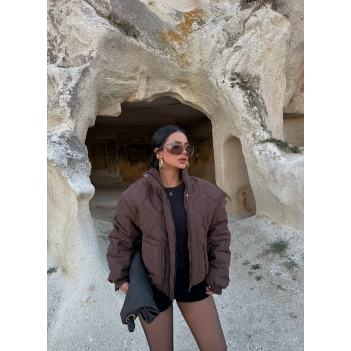 Kahve Kapitone Şişme Mont