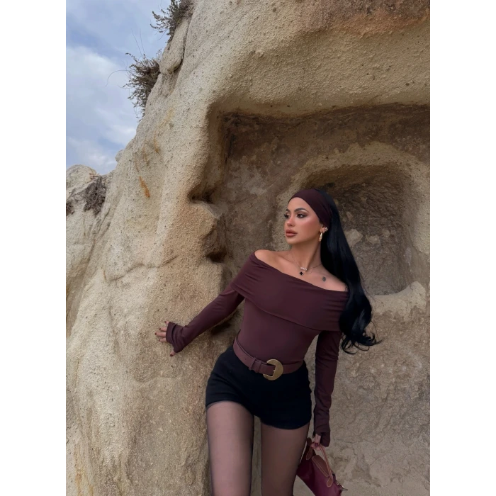 Kahve Katlamalı Madonna Bodysuit