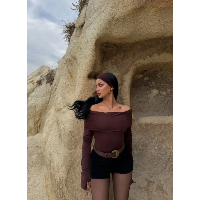 Kahve Katlamalı Madonna Bodysuit