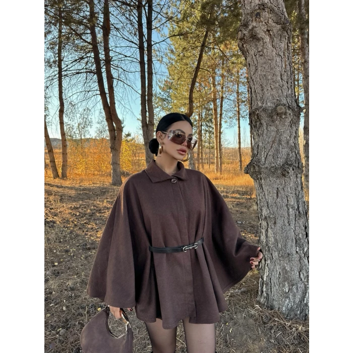 Kahve Kemerli Kaşe Panço