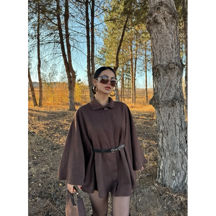 Kahve Kemerli Kaşe Panço