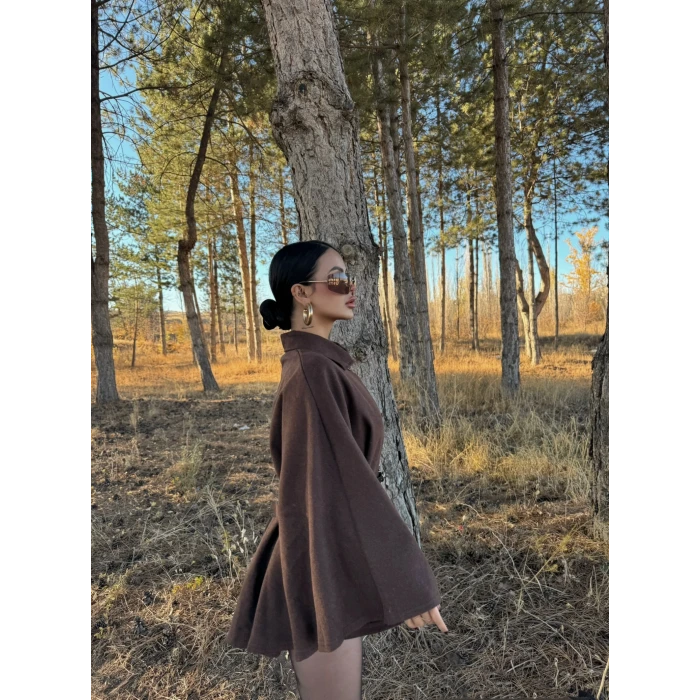 Kahve Kemerli Kaşe Panço