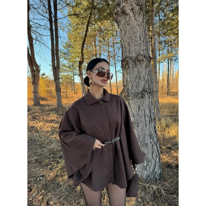 Kahve Kemerli Kaşe Panço