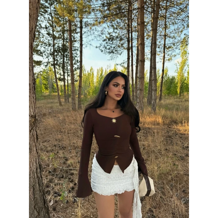 Kahve Kolları Volanlı Sun Crop