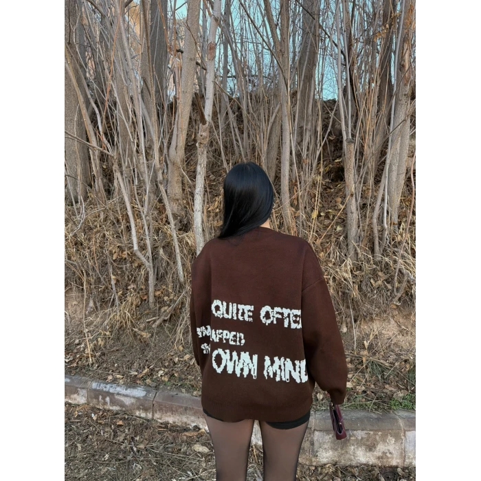 Kahve Mind Sırt Baskı Kazak