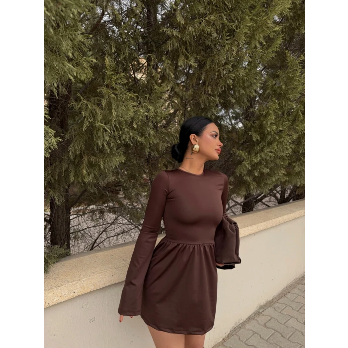 Kahve Sandy Çan Etek Elbise