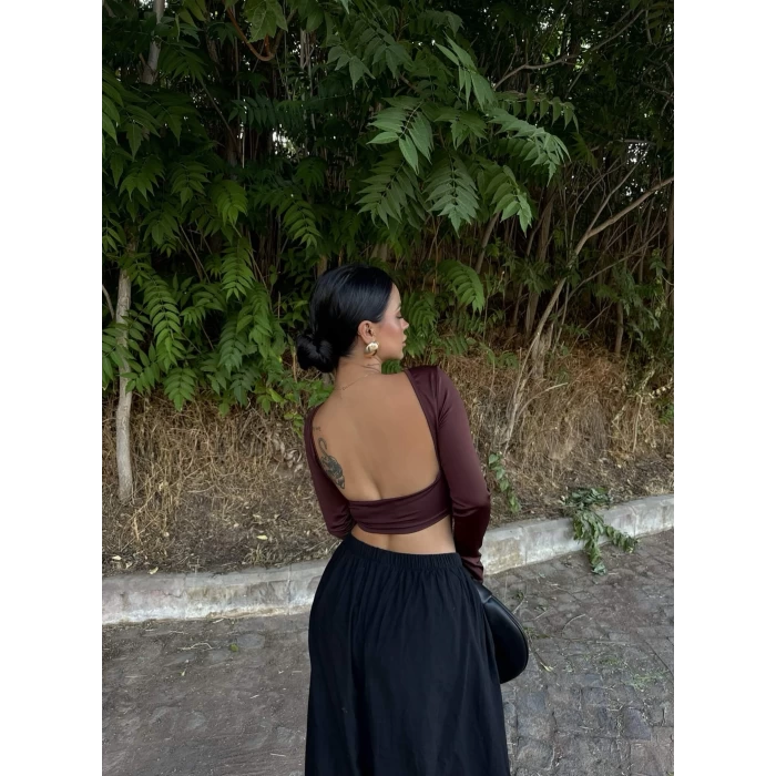 Kahve Sırt Açık Basic Crop