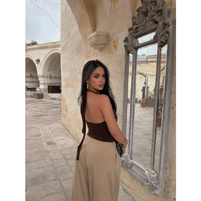 Kahve Summer Degaje Bluz