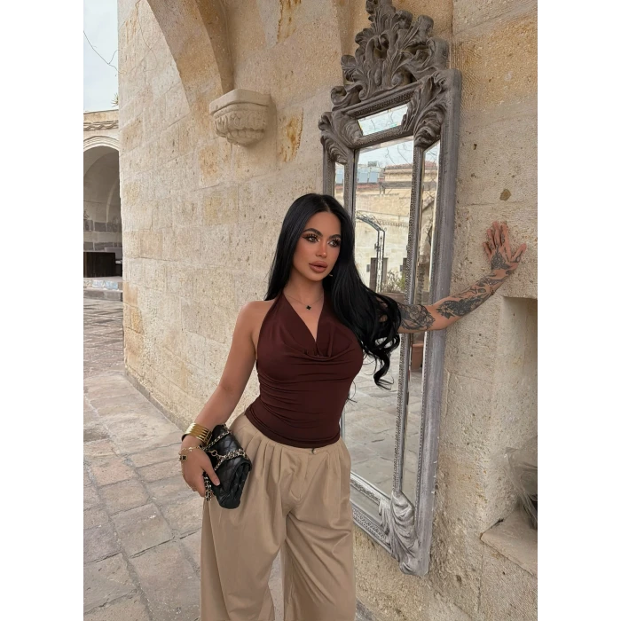 Kahve Summer Degaje Bluz