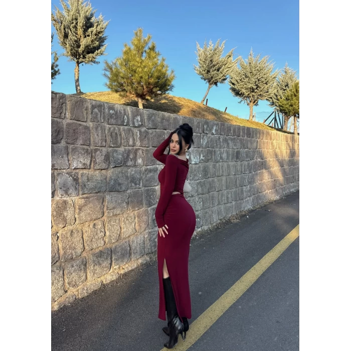 Kayık Yaka Bel Dekolte Elbise