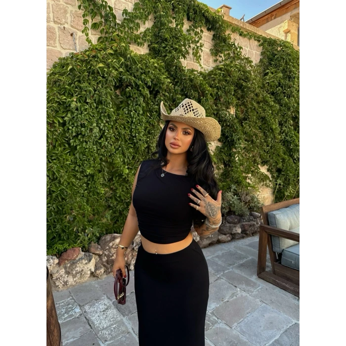Kayık Yaka Etekli İkili Takım