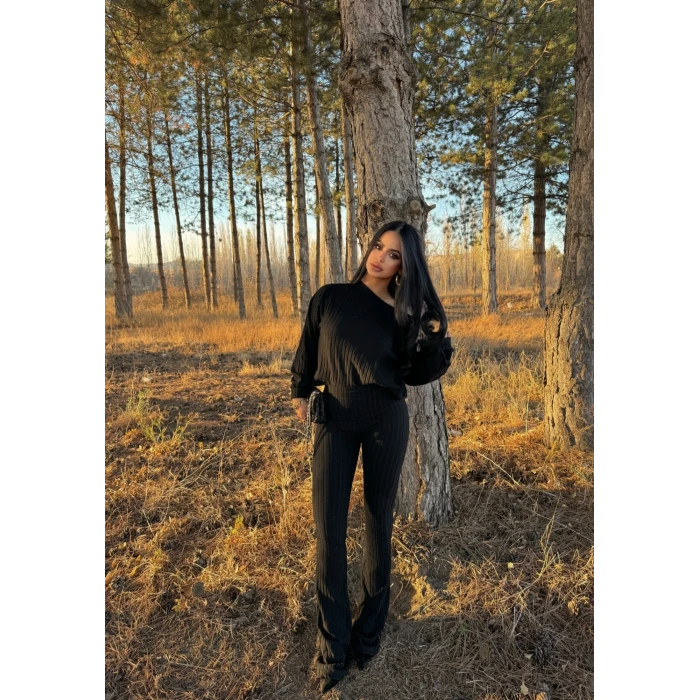 Kayık Yaka Fitilli İkili Takım