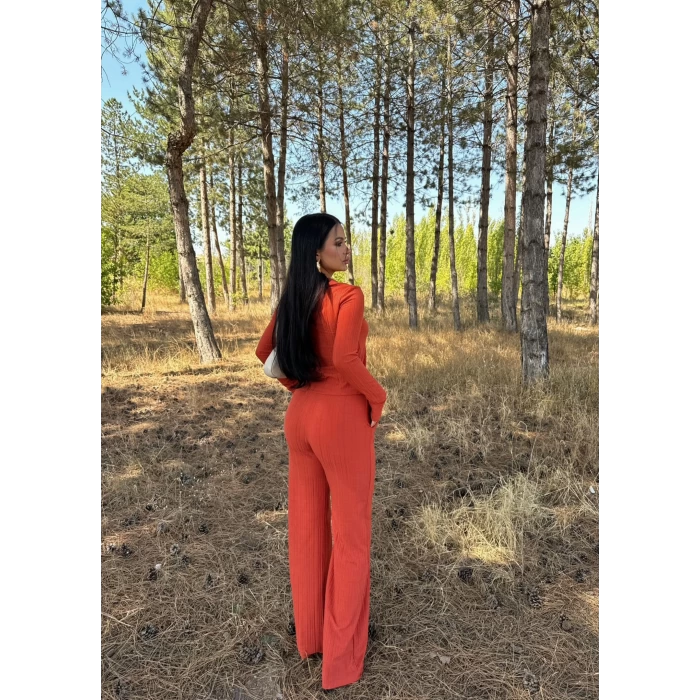 Kiremit Düğmeli Polo İkili Takım