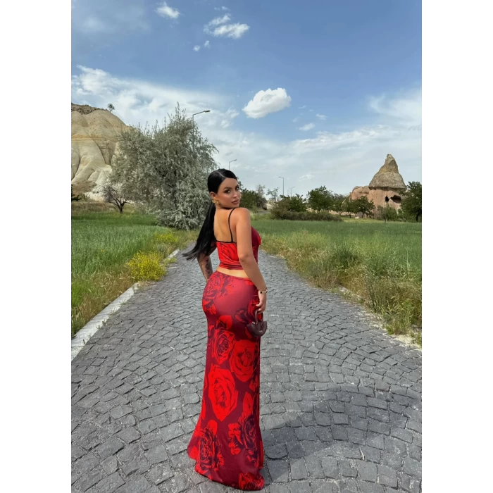 Kırmızı Astarlı Etek&Büstiyer İkili Takım
