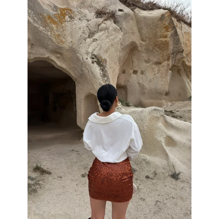 Kırmızı Payetli Gömlek Elbise