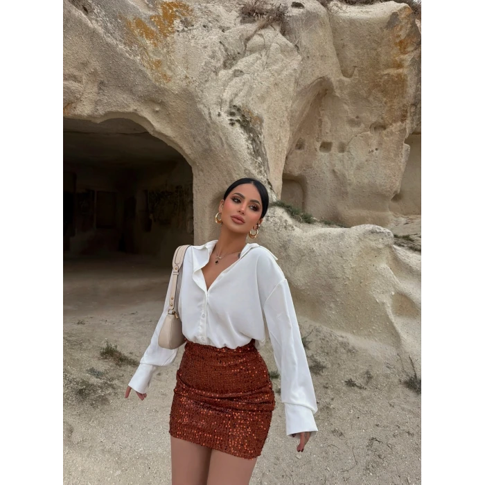 Kırmızı Payetli Gömlek Elbise