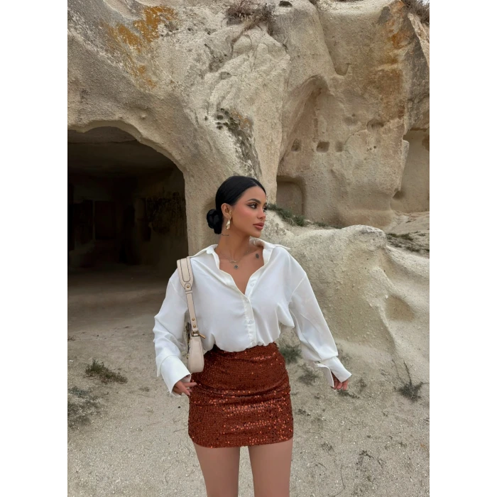 Kırmızı Payetli Gömlek Elbise