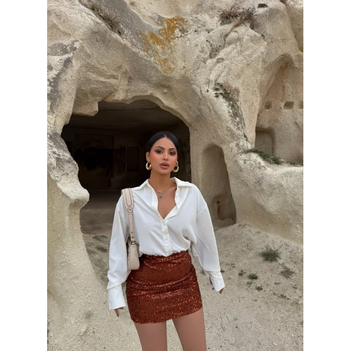 Kırmızı Payetli Gömlek Elbise