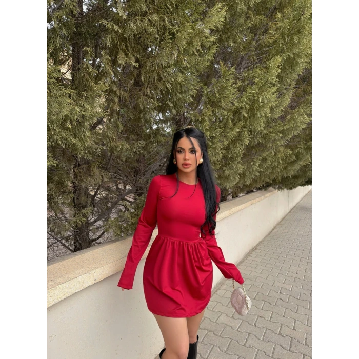 Kırmızı Sandy Çan Etek Elbise