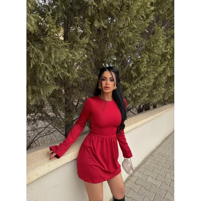 Kırmızı Sandy Çan Etek Elbise