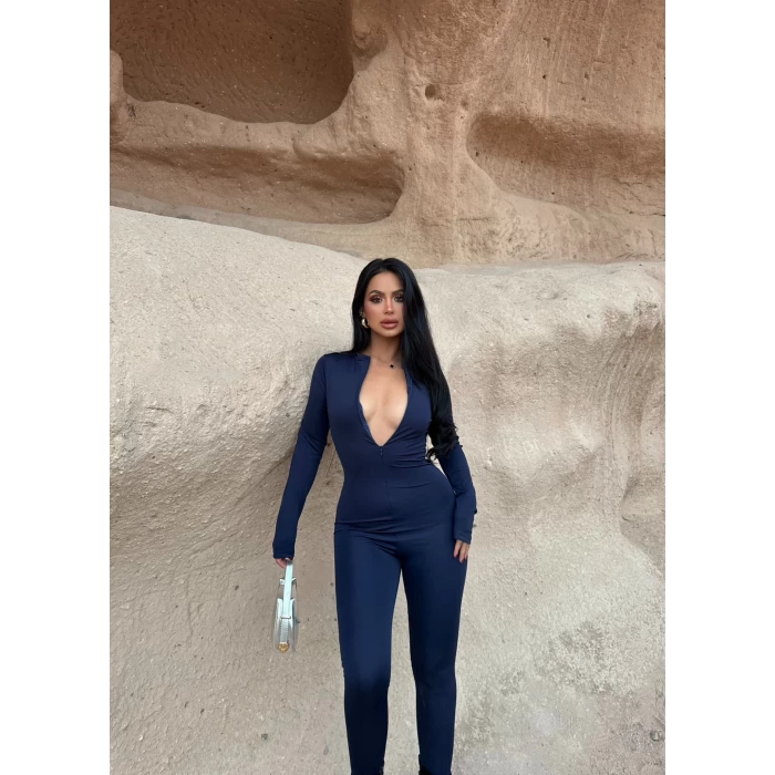 Lacivert Fermuarlı Sandy Tulum